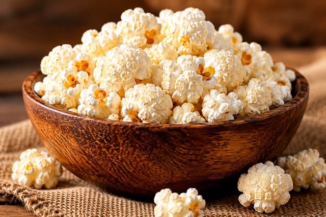 Mushroom Popcorn in a wooden bowl